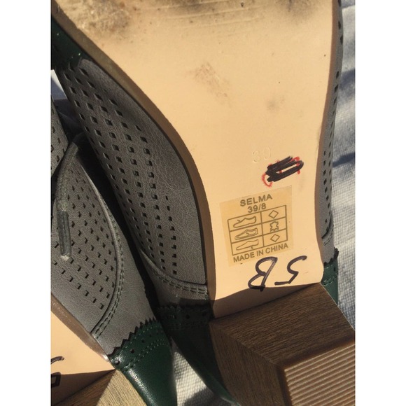 Dolce Nome 8 39 Oxford heels 20s academia gray green leather cottage selma - Picture 8 of 10